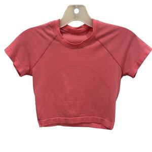lululemon athletica Coral Ribbed Short Sleeve Crop Top